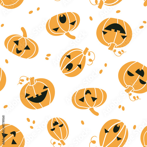 Smiling Halloween pumpkins seamless pattern background