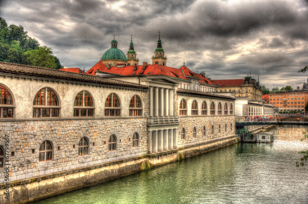 Waterfront in Ljubljana, Slovenia