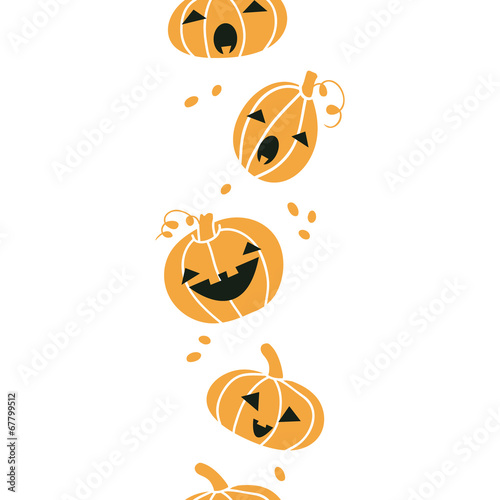 Smiling Halloween pumpkins vertical seamless pattern background