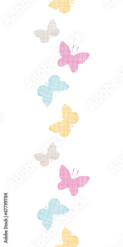 Textile textured colorful butterflies vertical seamless pattern