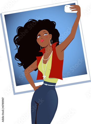Young black girl taking a self-portrait with a cellphone