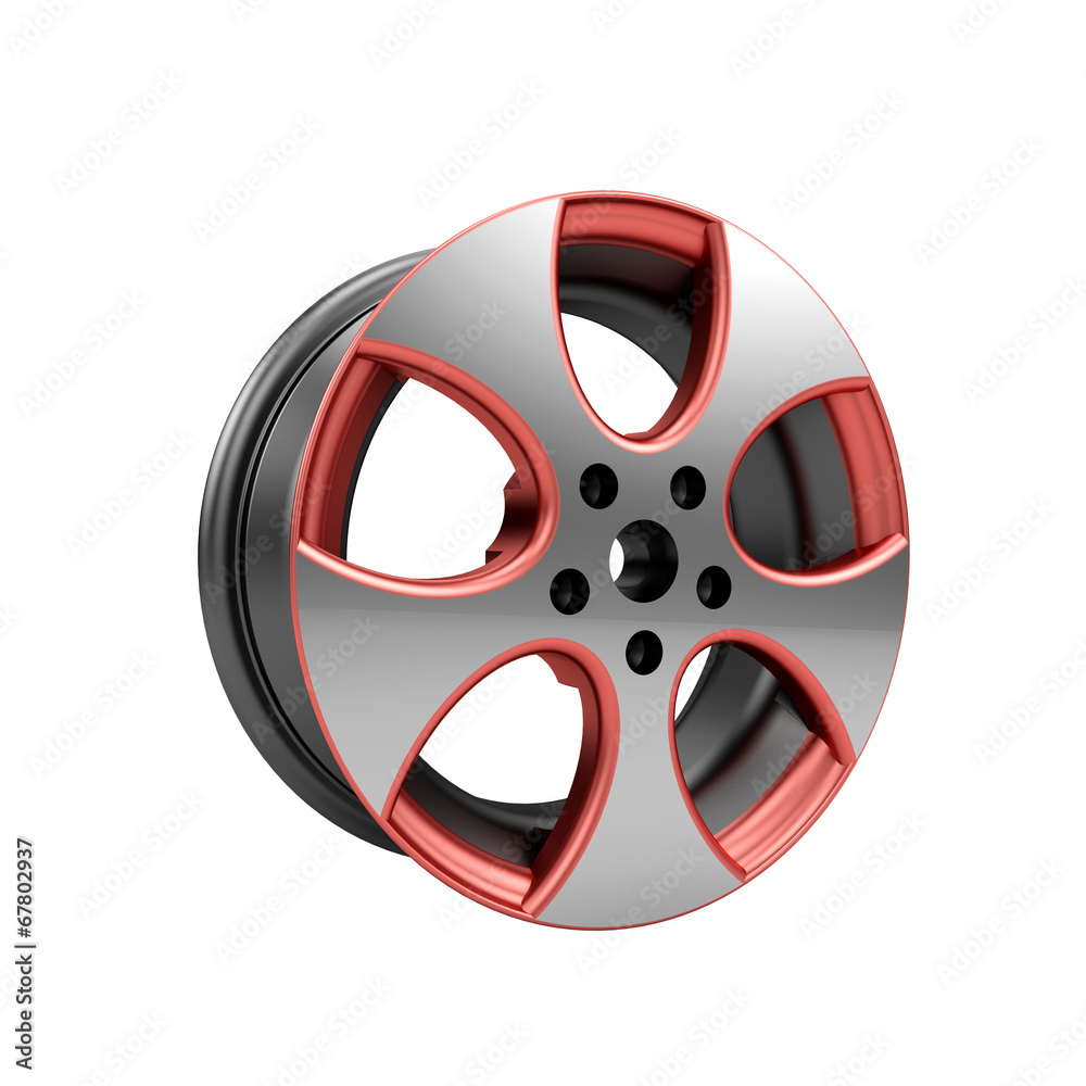 Obraz premium Polished chrome rim wheel on white