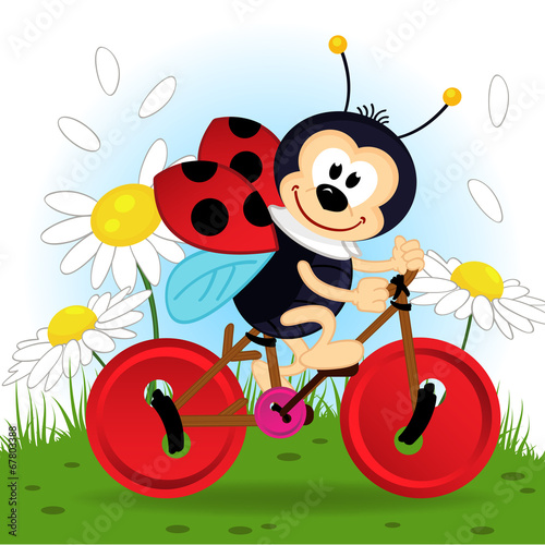 ladybug on bike - vector  illustration  eps