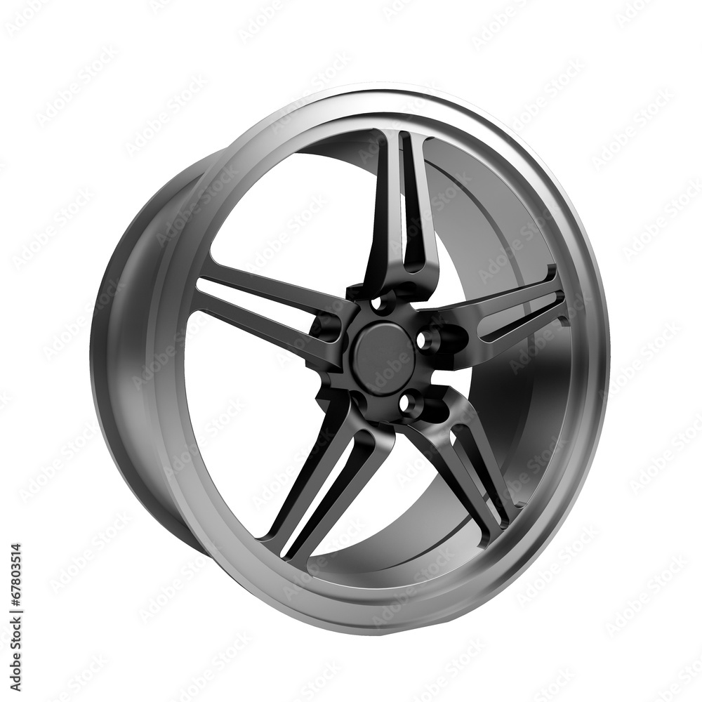 Obraz premium Polished chrome rim wheel on white