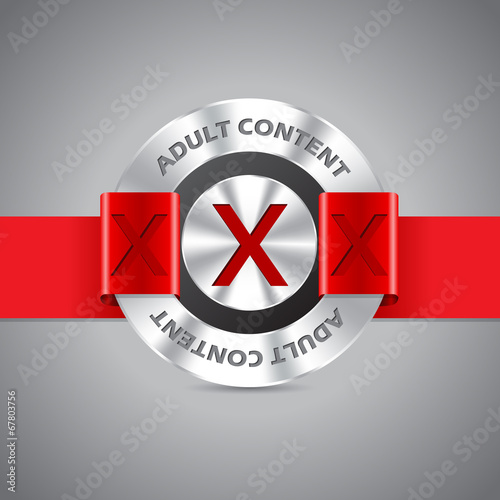 Metallic badge with adult content inscription