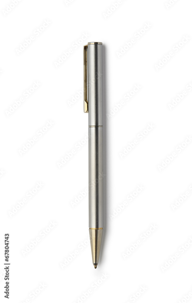 Silver ballpoint pen isolated on white background with clipping Silver ballpoint pen isolated on white background with clipping