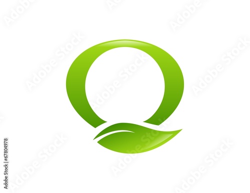 letter Q eco green logo icon, bio plant leaf letter O logo symbol icon vector design
