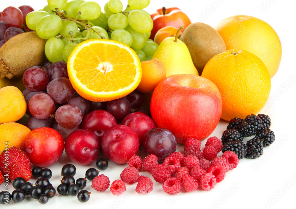 Fresh fruits and berries isolated on white Fresh fruits and berries isolated on white