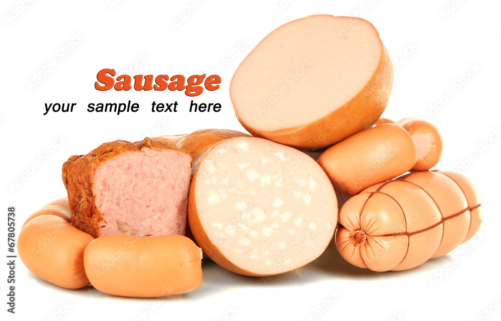 Lot of different sausages isolated on white Lot of different sausages isolated on white
