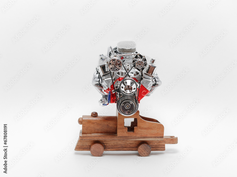 Naklejka premium Truck model engine standing on wooden vintage toy train