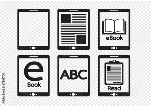 E-book reader  and e-reader icons set