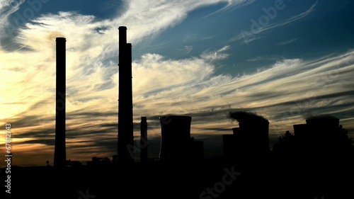 silhouette of power station, time lapse photo