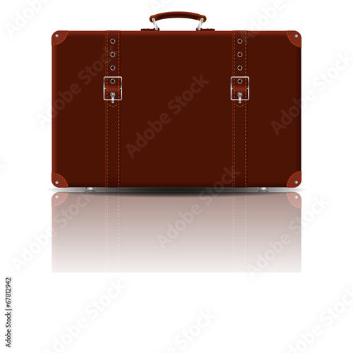 Large old suitcase from brown leather.