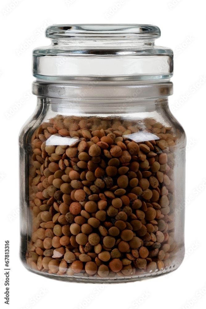 closed jar with lentils. isolated on white background closed jar with lentils. isolated on white background