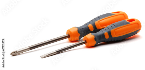 Obraz na plátně Two orange screwdrivers. isolated on white background
