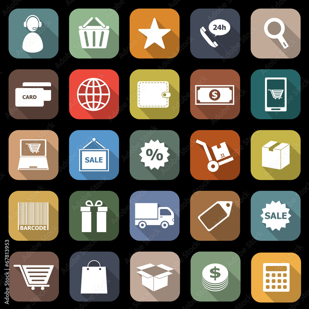 E-commerce flat icons with long shadow E-commerce flat icons with long shadow