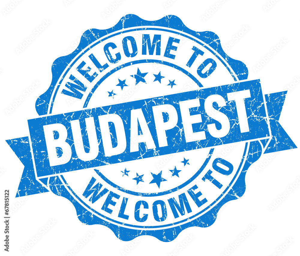 Fototapeta premium welcome to Budapest blue vintage isolated seal