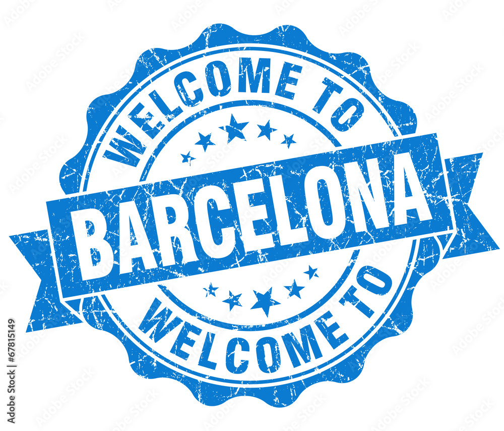 Obraz premium welcome to Barcelona blue vintage isolated seal