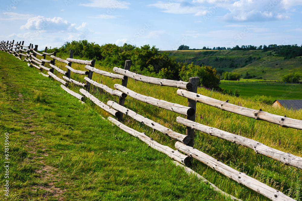 old rural wooden fence on beauty landscape view backgrounds