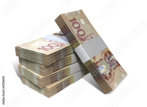 Tableau sur toile Canadian Dollar Notes Bundles Stack