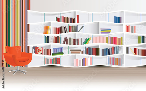 Modern library room with books