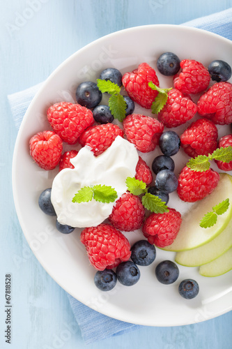 fresh fruit salad with raspberry blueberry apple