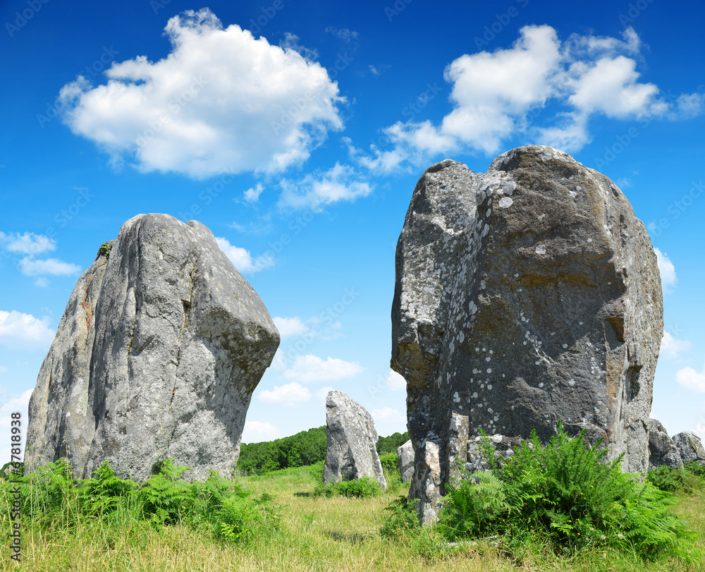 Megalithic monuments menhirs in Carnac,Brittany, France Megalithic monuments menhirs in Carnac,Brittany, France