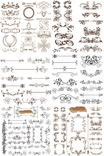 Vector set of calligraphic elements for design. Calligraphic vec