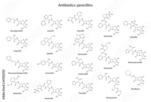 Structural chemical formulas of antibiotic penicillins photo
