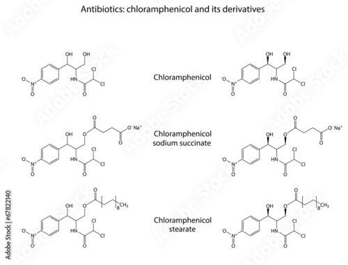 Structural chemical formulas of antibiotic chloramphenicol