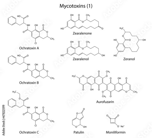 Structural chemical formulas of some mycotoxins