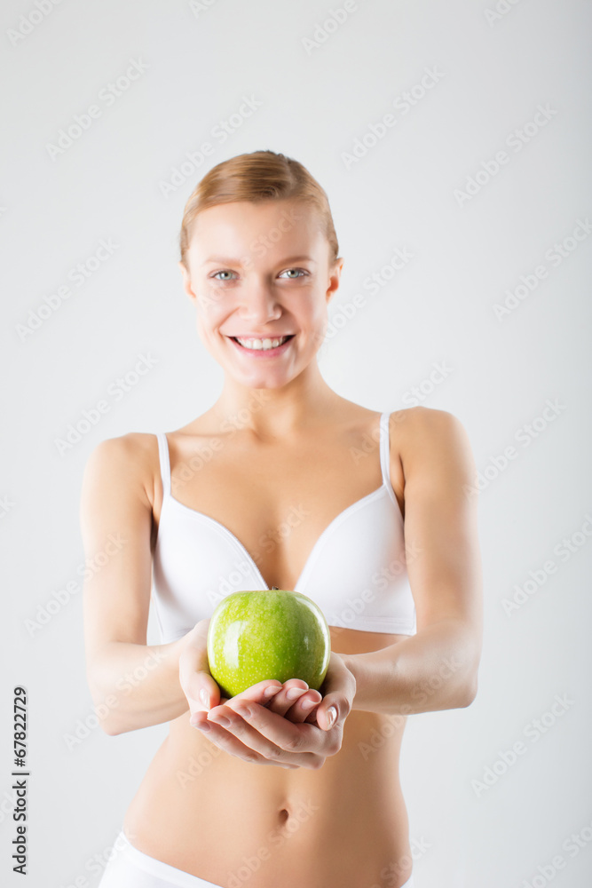 Girl with green apple