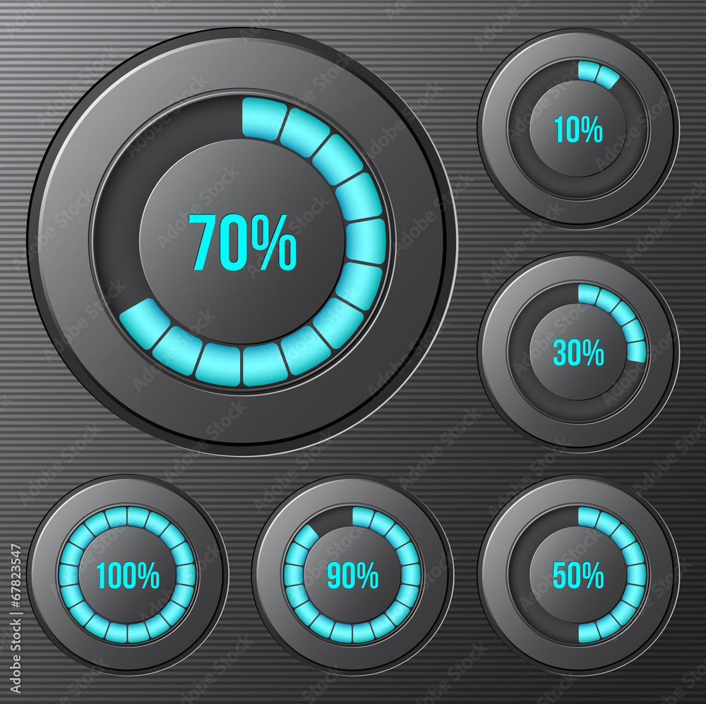 Set of round progress indicators, bars.