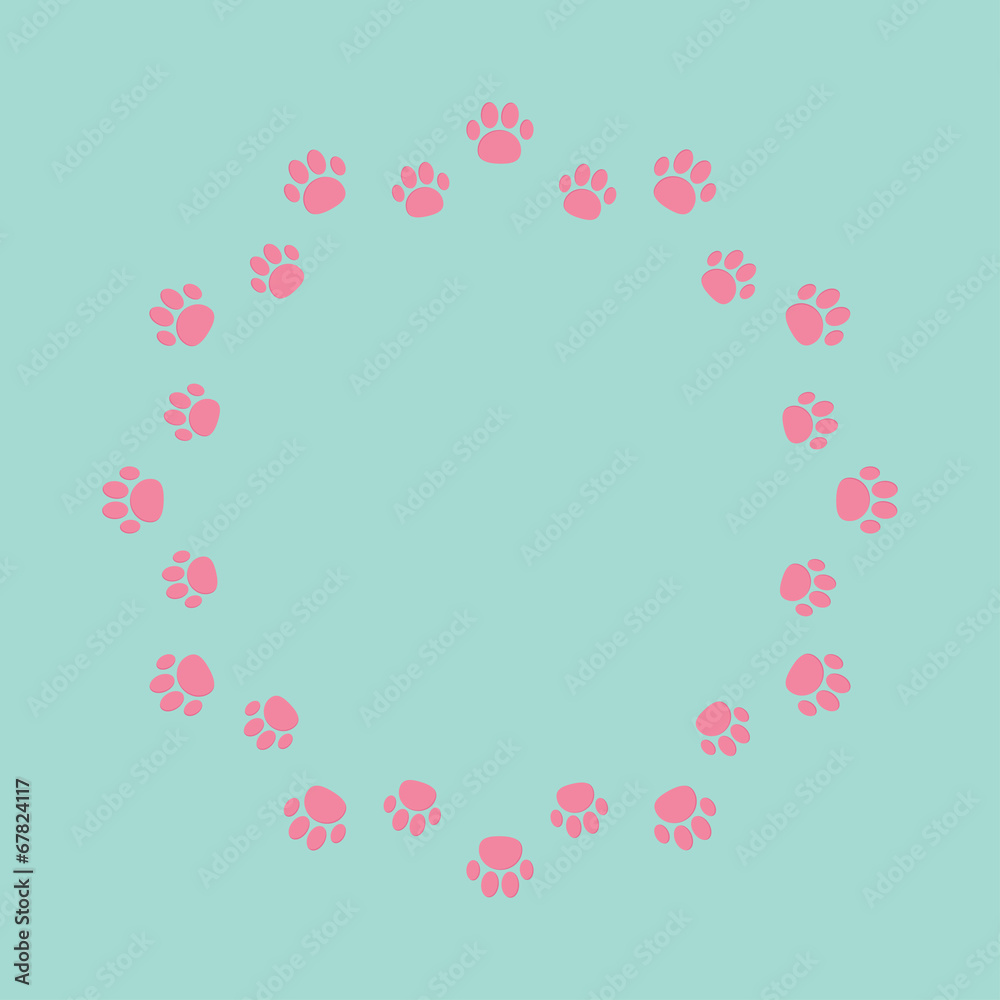 Paw print round abstract frame. Empty template.