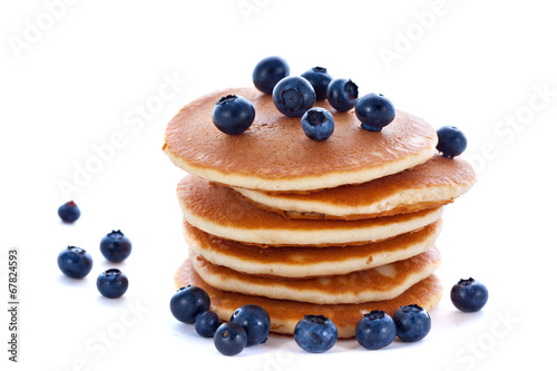Stack of pancakes with fresh blueberries