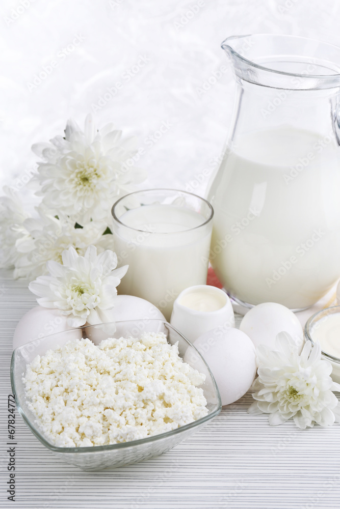Tasty dairy products on table, close up Tasty dairy products on table, close up
