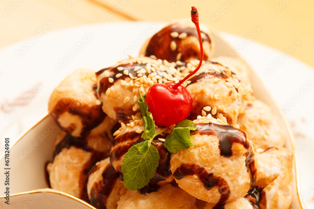 profiteroles with chocolate profiteroles with chocolate
