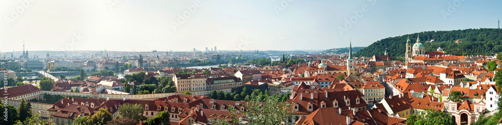 Panoramic view of historical buildings in Prague, Czech Republic