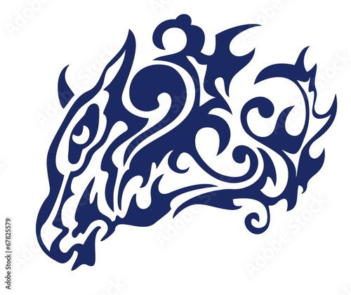 Tribal young bull flame head tattoo