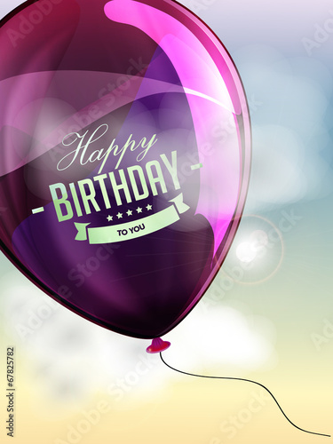 Happy birthday balloons greeting card violet illustration