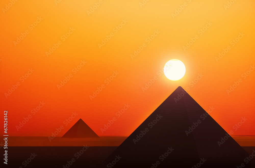 Ancient pyramids in sunset