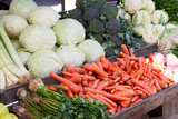 Street market with various colorful fresh vegetables