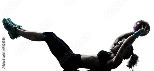 Fototapeta Naklejka Na Ścianę i Meble -  woman exercising fitness ball workout   silhouette