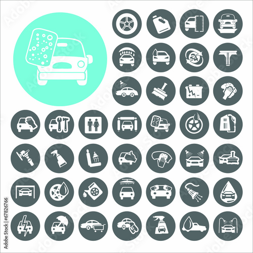 Car wash icons set