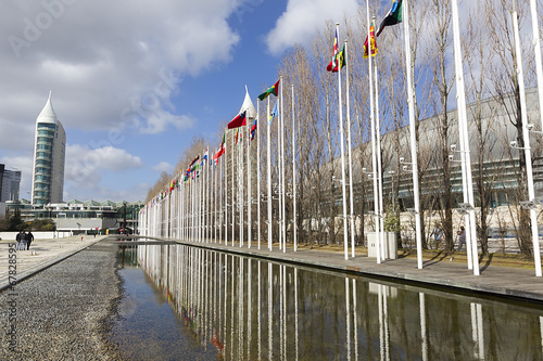 National flags in the Park of Nations in Lisbon, Portugal photo