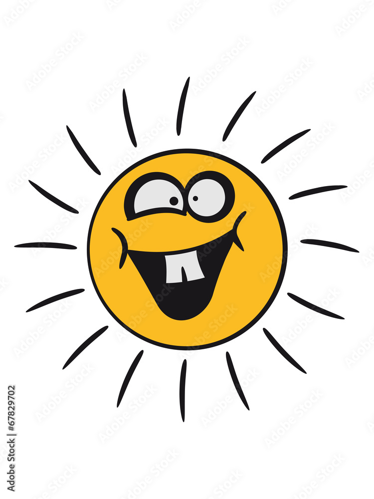 Lustige lachende verrückte Comic Sonne Stock-Illustration | Adobe Stock