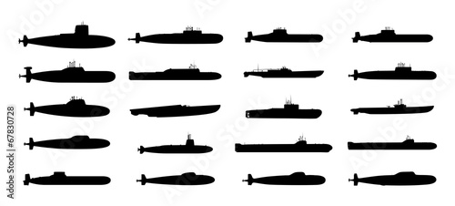 Submarines black silhouettes set. Vector EPS10.