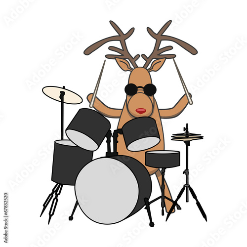 Christmas reindeer plays drums