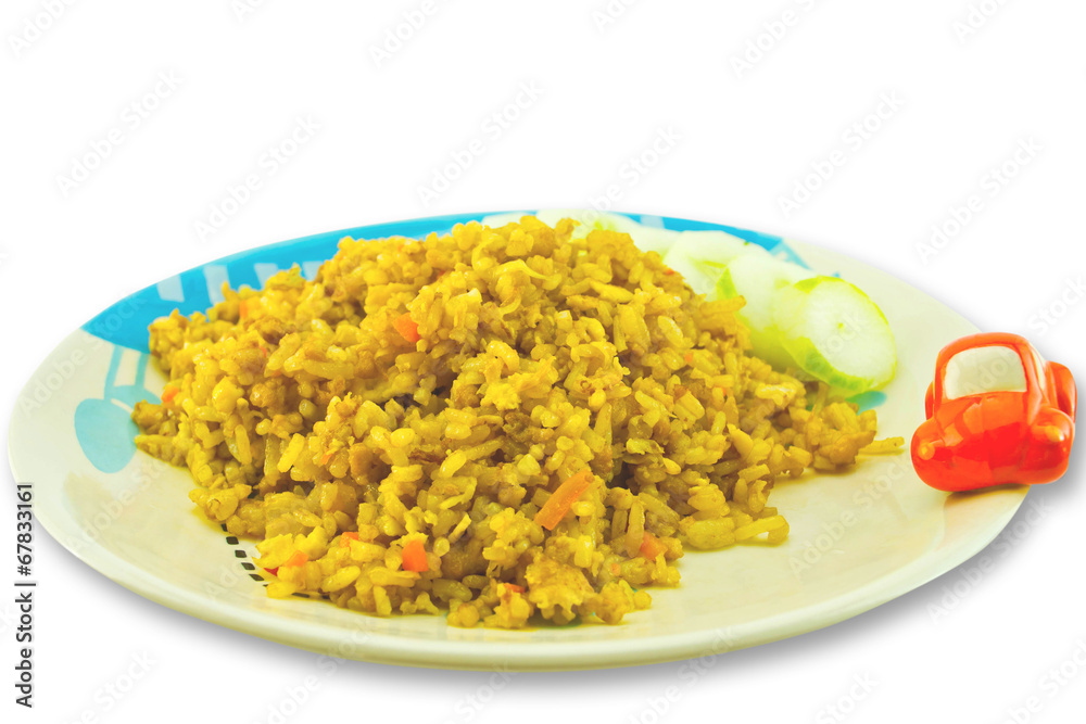 Fried rice on a plate on a white background Fried rice on a plate on a white background