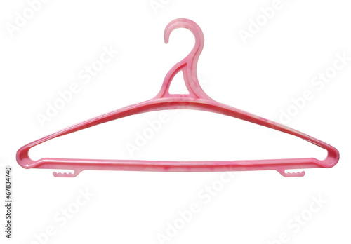 plastic clothes hanger pink isolated on white background.